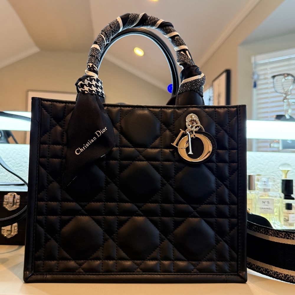Dior Book Tote with Strap Macrocannage Quilt Calfskin Small